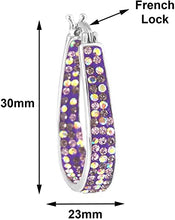 Load image into Gallery viewer, 14K White Gold Plated Inside Out Crystal Hoop Earrings For Women &amp; Girls (Purple)
