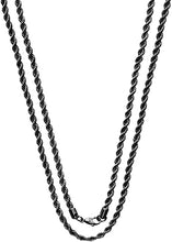 Load image into Gallery viewer, 2mm Stainless Steel Black Color Rope Twist Necklace Chain for Men &amp; Women Comes in 16-30 inches (16, 2mm)
