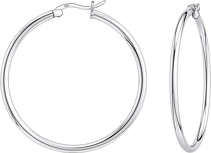 925 Sterling silver Round Hoop Earrings for Women, Girls & Men Comes in 35MM