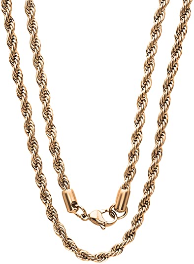 5mm Stainless Steel Rose Gold Color Rope Twist Necklace Chain for Men & Women Comes in 16-30 inches (16, 5mm)