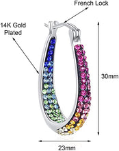 Load image into Gallery viewer, 14K White Gold Plated Inside Out Crystal Hoop Earrings For Women &amp; Girls (Rainbow)
