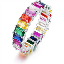 Load image into Gallery viewer, 18K White Gold Plated Cubic Zirconia Emerald Cut Multicolor Rainbow Eternity Ring Band
