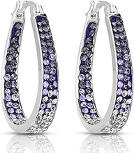 Load image into Gallery viewer, 14K White Gold Plated Inside Out Crystal Hoop Earrings For Women &amp; Girls (Purple-White)
