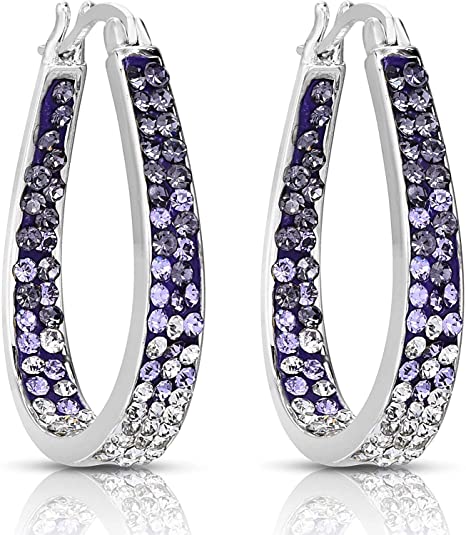 14K White Gold Plated Inside Out Crystal Hoop Earrings For Women & Girls (Purple-White)