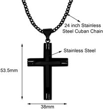 Load image into Gallery viewer, Stainless Steel Black Color Cross Pendant 24 inch Cuban Chain Necklace for Men
