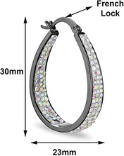 Load image into Gallery viewer, Inside Out Oval Shape Crystal Hoop Earrings For Women &amp; Girls (Gun Metal)
