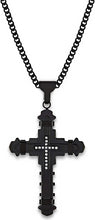 Load image into Gallery viewer, Stainless Steel Black &amp; Silver Color Cubic Zirconia Cross Pendant 24 inch Cuban Chain Necklace for Men
