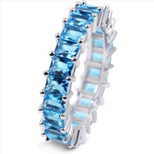 Load image into Gallery viewer, 18K White Gold Plated Blue Cubic Zirconia 4x4MM Square Princess Cut Eternity Ring Band for Women &amp; Girls
