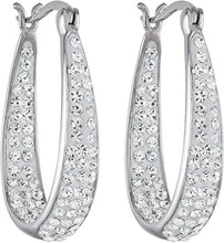 Load image into Gallery viewer, Inside Out Oval Shape Crystal Hoop Earrings For Women &amp; Girls (White Gold)
