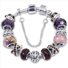 Load image into Gallery viewer, Silver Tone Charm Bracelet With Purple Crystal And Murano Glass Beads Snake Chain For Women &amp; Girls
