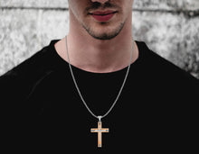 Load image into Gallery viewer, Stainless Steel Gold &amp; Silver Color Cross Pendant 24 inch Cuban Chain Necklace for Men
