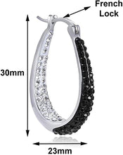 Load image into Gallery viewer, 14K White Gold Plated Inside Out Crystal Hoop Earrings For Women &amp; Girls (Black-White)
