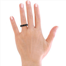 Load image into Gallery viewer, 18K White Gold Plated Black Cubic Zirconia Oval Cut Eternity Ring Band for Women &amp; Girls
