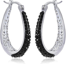 Load image into Gallery viewer, 14K White Gold Plated Inside Out Crystal Hoop Earrings For Women &amp; Girls (Black-White)
