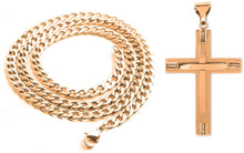 Load image into Gallery viewer, Stainless Steel Gold Color Cross Pendant 24 inch Cuban Chain Necklace for Men
