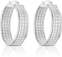 Load image into Gallery viewer, 18K Yellow Gold Plated 925 Sterling Silver Cubic Zirconia Crystal Dust Round Hoop Earrings for Women &amp; Girls
