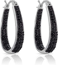 Load image into Gallery viewer, 14K White Gold Plated Inside Out Crystal Hoop Earrings For Women &amp; Girls (Black)
