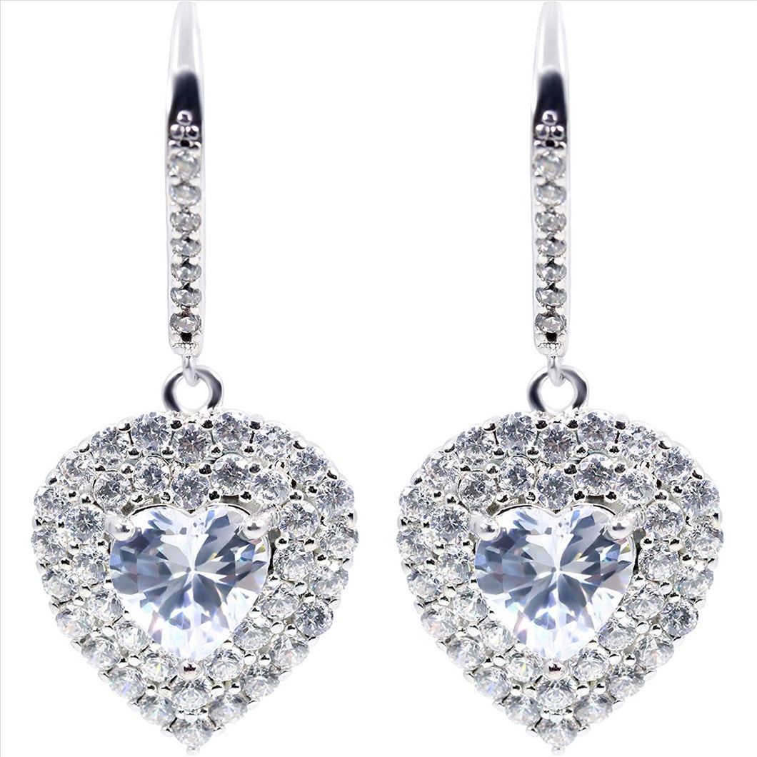 14K Gold Plated Cubic Zirconia Hanging Dangle Heart Cut Earrings for Women & Girls