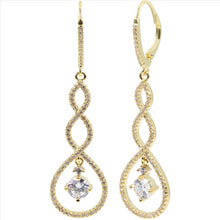 Load image into Gallery viewer, 14K Gold Plated Cubic Zirconia Hanging Dangle Spiral Twist Earrings for Women &amp; Girls
