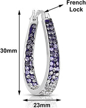 Load image into Gallery viewer, 14K White Gold Plated Inside Out Crystal Hoop Earrings For Women &amp; Girls (Purple-White)
