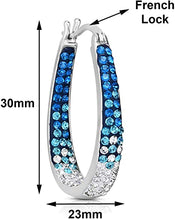 Load image into Gallery viewer, 14K White Gold Plated Inside Out Crystal Hoop Earrings For Women &amp; Girls (Light Blue-White)
