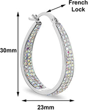 Load image into Gallery viewer, 14K White Gold Plated Inside Out Crystal Hoop Earrings For Women &amp; Girls (Aurora Borealis)
