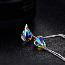 Load image into Gallery viewer, 14k White Gold Plated Aurora Borealis Austrian Rainbow Multicolor Crystal Tear Drop Pear Cut Dangle Earrings For Women &amp; Girls
