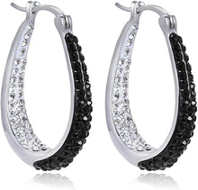 Load image into Gallery viewer, 14K White Gold Plated Inside Out Crystal Hoop Earrings For Women &amp; Girls (Black-White)
