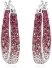 Load image into Gallery viewer, 14K White Gold Plated Inside Out Crystal Hoop Earrings For Women &amp; Girls (Pink-White)
