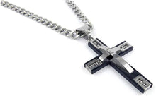 Load image into Gallery viewer, Stainless Steel Black &amp; Silver Color Cross Pendant 24 inch Cuban Chain Necklace for Men
