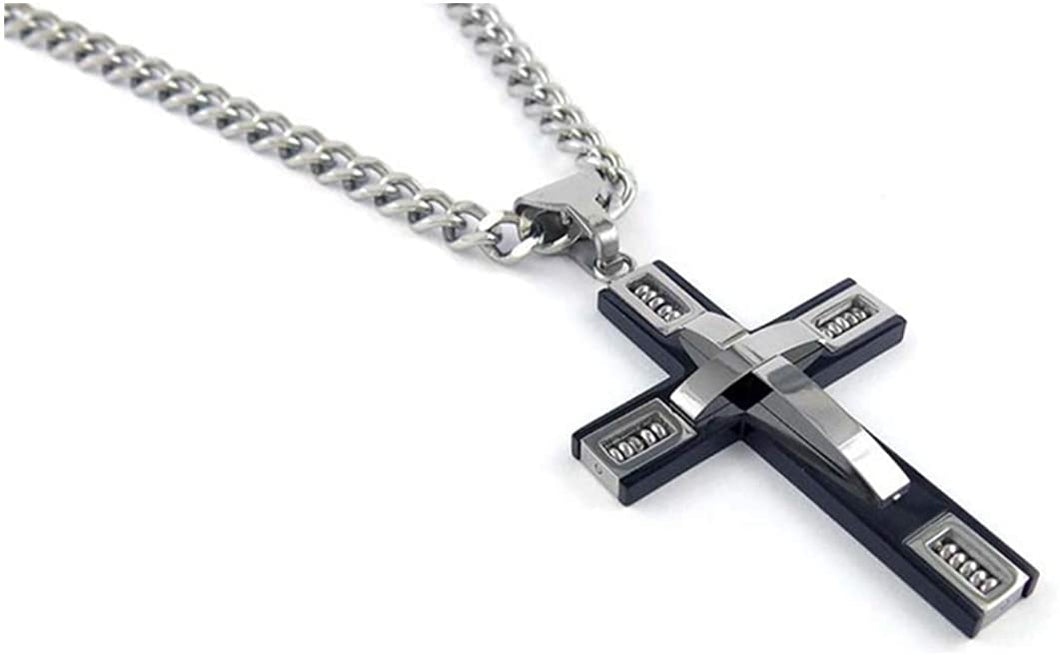 Stainless Steel Black & Silver Color Cross Pendant 24 inch Cuban Chain Necklace for Men