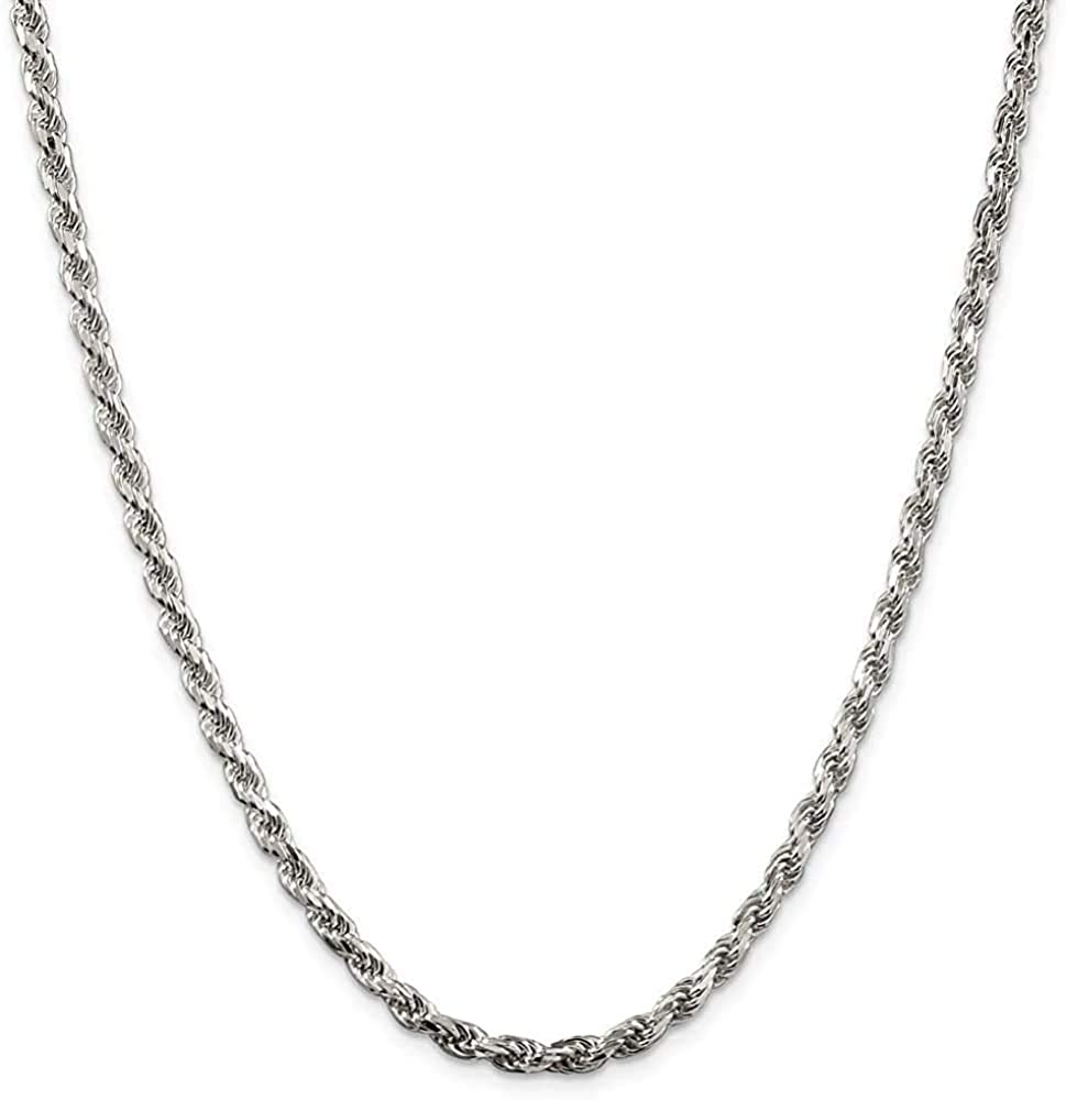 925 Sterling Silver 3mm Solid Italian Rope Diamond Cut Twist Link Chain Necklace With Gift Box For Men & Women - Made in Italy