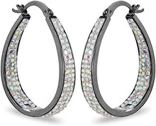 Load image into Gallery viewer, Inside Out Oval Shape Crystal Hoop Earrings For Women &amp; Girls (Gun Metal)
