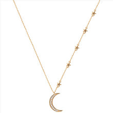 Load image into Gallery viewer, 14K Yellow Gold Plated Cubic Zirconia Round Cut Moon &amp; Stars 18 Inches Pendant Chain Necklace for Women &amp; Girls
