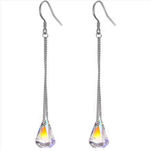 Load image into Gallery viewer, 14k White Gold Plated Aurora Borealis Austrian Rainbow Multicolor Crystal Tear Drop Pear Cut Dangle Earrings For Women &amp; Girls
