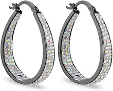 Load image into Gallery viewer, Inside Out Oval Shape Crystal Hoop Earrings For Women &amp; Girls (Gun Metal)
