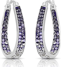 Load image into Gallery viewer, 14K White Gold Plated Inside Out Crystal Hoop Earrings For Women &amp; Girls (Purple-White)
