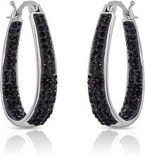 Load image into Gallery viewer, 14K White Gold Plated Inside Out Crystal Hoop Earrings For Women &amp; Girls (Black)
