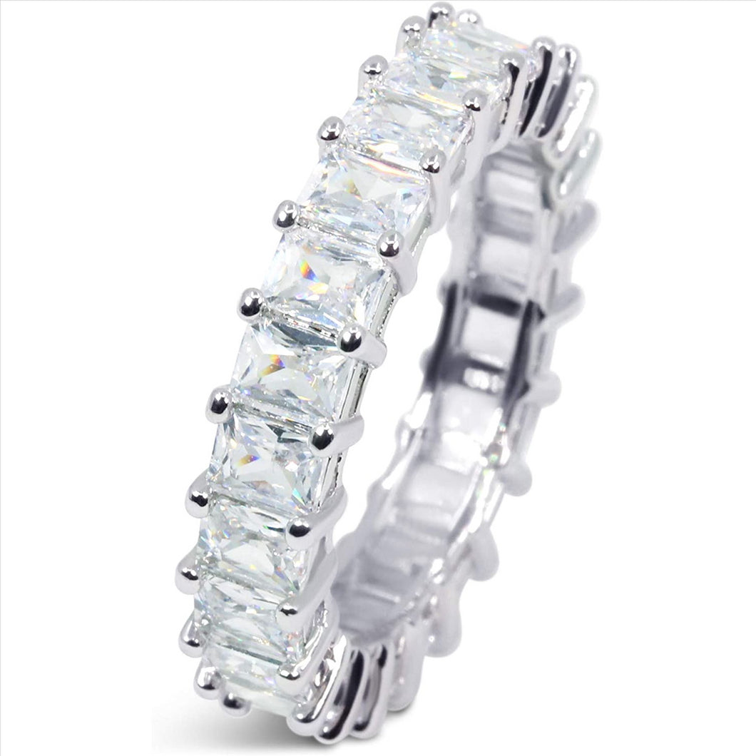 18K White Gold Plated Cubic Zirconia 4x4MM Square Princess Cut Eternity Ring Band for Women Men