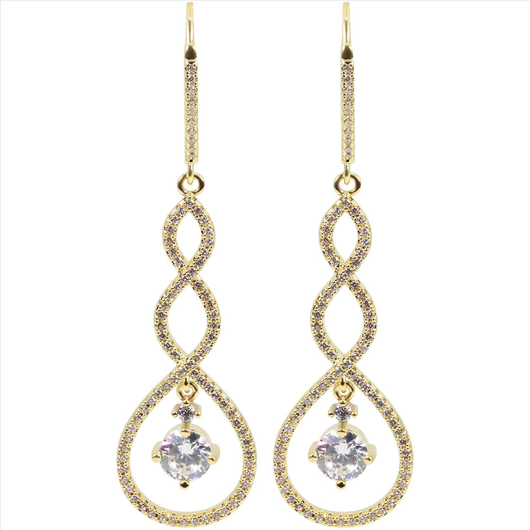 14K Gold Plated Cubic Zirconia Hanging Dangle Spiral Twist Earrings for Women & Girls