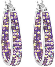 Load image into Gallery viewer, 14K White Gold Plated Inside Out Crystal Hoop Earrings For Women &amp; Girls (Purple)
