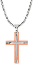 Load image into Gallery viewer, Stainless Steel Rose Gold &amp; Silver Color Cross Pendant 24 inch Cuban Chain Necklace for Men
