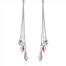 Load image into Gallery viewer, 14k White Gold Plated Aurora Borealis Drop Tear Cut Austrian Rainbow Multicolor Crystal Tear Drop Cut Stud Dangle Earrings For Women &amp; Girls
