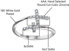 Load image into Gallery viewer, 18K White Gold Plated Round Cut Cubic Zirconia Double Sideways Cross Band Ring Women&#39;s Girl&#39;s Religious Ring
