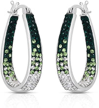 Load image into Gallery viewer, 14K White Gold Plated Inside Out Crystal Hoop Earrings For Women &amp; Girls (Green-White)
