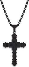 Load image into Gallery viewer, Stainless Steel Black &amp; Silver Color Cubic Zirconia Cross Pendant 24 inch Cuban Chain Necklace for Men
