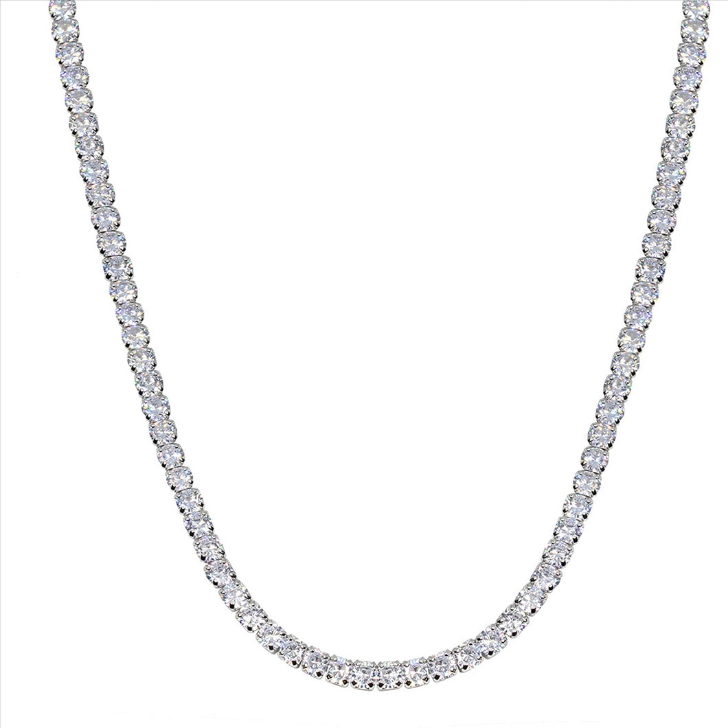 Savlano 18K White Gold Plated Cubic Zirconia Round 4MM Classic Tennis 18 Inches Chain Necklace For Women, Girls & Men