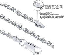 Load image into Gallery viewer, 925 Sterling Silver 1.8mm Solid Italian Rope Diamond Cut Twist Link Chain Necklace With Gift Box For Men &amp; Women - Made in Italy
