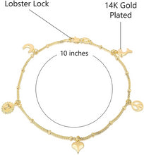 Load image into Gallery viewer, 14K Gold Plated 10 Inches Pendant Charm Chain Summer Anklet for Women &amp; Girls Comes With Gift Box
