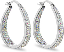 Load image into Gallery viewer, 14K White Gold Plated Inside Out Crystal Hoop Earrings For Women &amp; Girls (Aurora Borealis)
